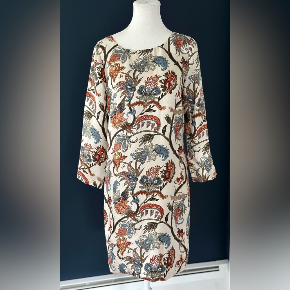J. Crew Collection 100% Silk Long-Sleeve Shift Dress in Paisley Print, Size 4